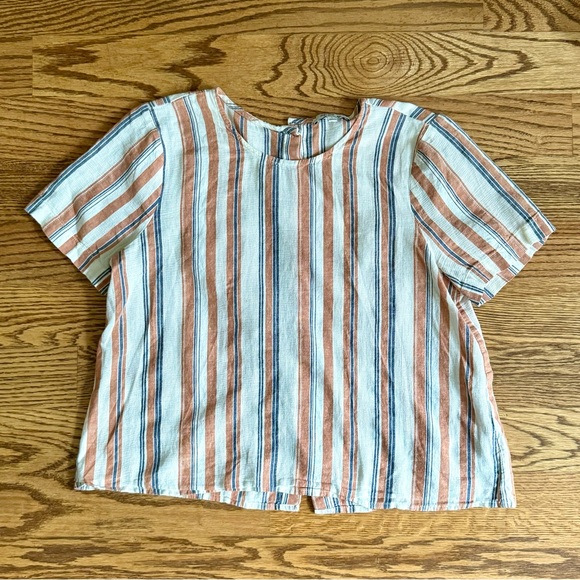 Madewell Boxy Button-Back Top in Haines Stripe - Rust, White, Blue - Medium - Picture 2 of 6